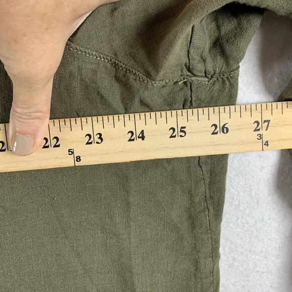 Chicos Linen Blend Button Top Sz S Olive Green Coastal Beachy Travel Safari - Picture 7 of 12